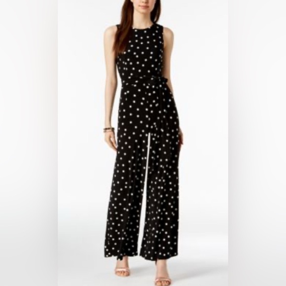 Anne Klein Pants - Women’s Anne Klein Signature B&W Polka Dot Maxi Jumpsuit, size 4